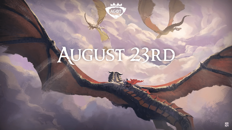 Announcement of the August 23rd release date of the update that added dragons to the Game of Thrones mod for CK3