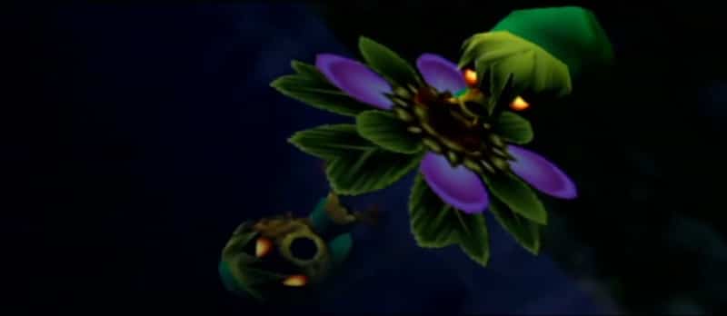 Scene from The Legend of Zelda: Majora's Mask where Link is transformed into a Deku Scrub.