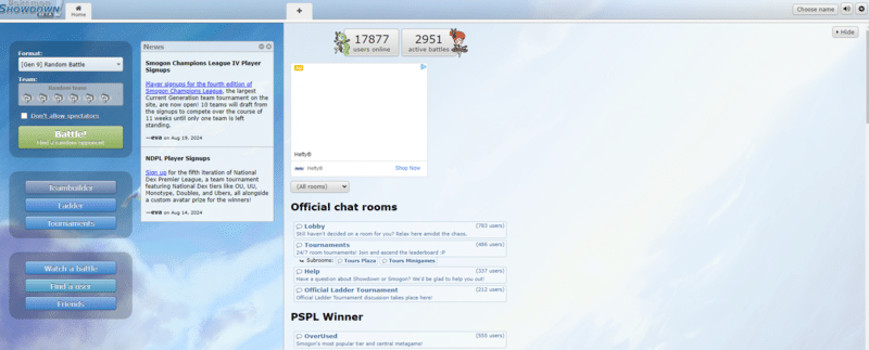Pokemon Showdown Main Screen