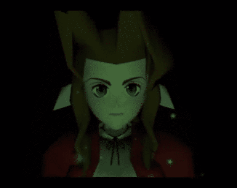 Aerith Gainsborough in the opening shot of Final Fantasy VII for the PS1