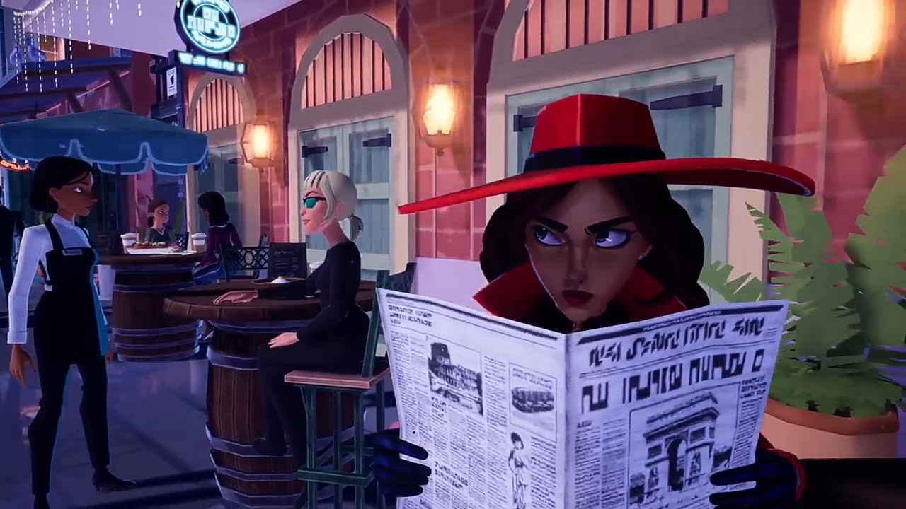 Carmen Sandiego spying on people.