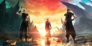 Cover art for Final Fantasy 7 Rebirth featuring Cloud, Zack, and Sephiroth