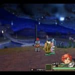 Adol and his party overlooking a village in Ys Seven