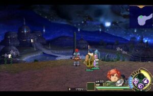 Adol and his party overlooking a village in Ys Seven