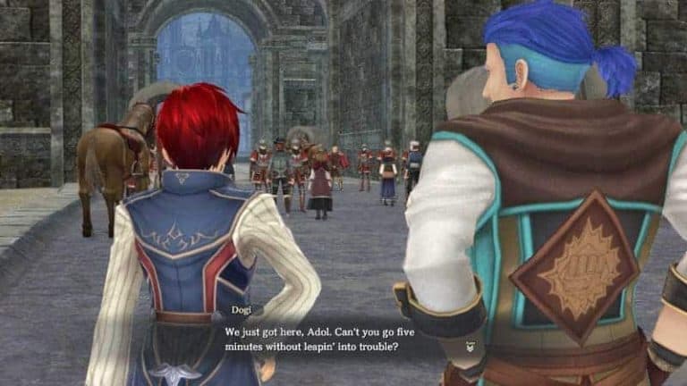 Adol and Dogi outside of Balduq in Ys 9: Monstrum Nox