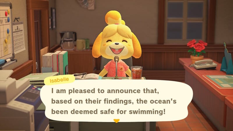 animal crossing new horizons swimming isabelle