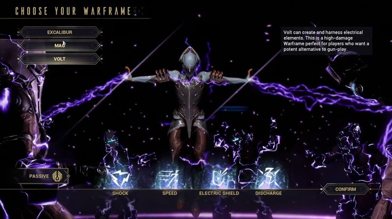 warframe, select screen, volt, new player, vor's prize, awakening