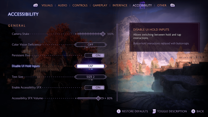 Accessibility menu in Dragon Age The Veilguard