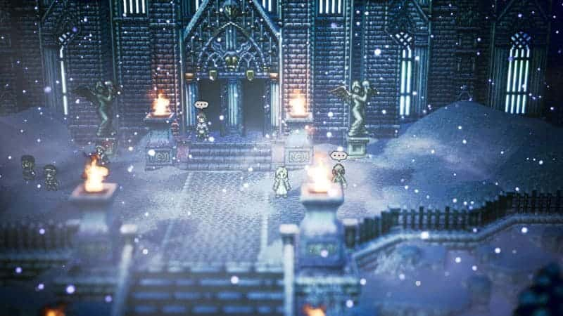 Promotional screenshot of Ophelia's starting town in Octopath Traveler