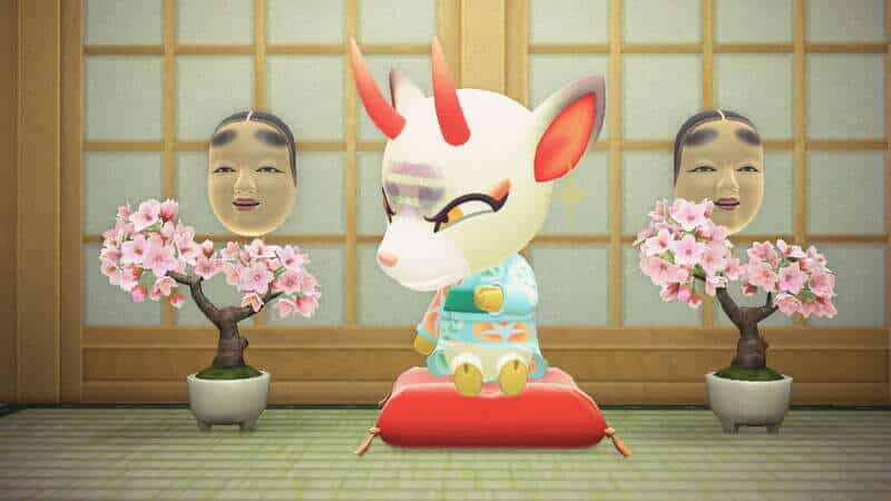 shino noh mask cherry blossom bonsai animal crossing new horizons