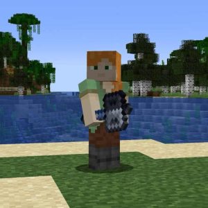 Image from Minecraft. Has Alex holding a mace.