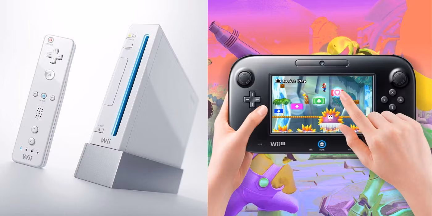 Wii and Wii U next to each other.