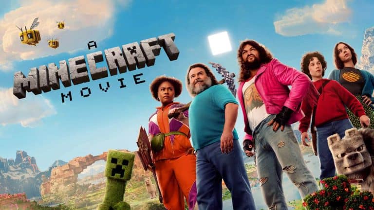 Image of A Minecraft Movie with the all main characters.