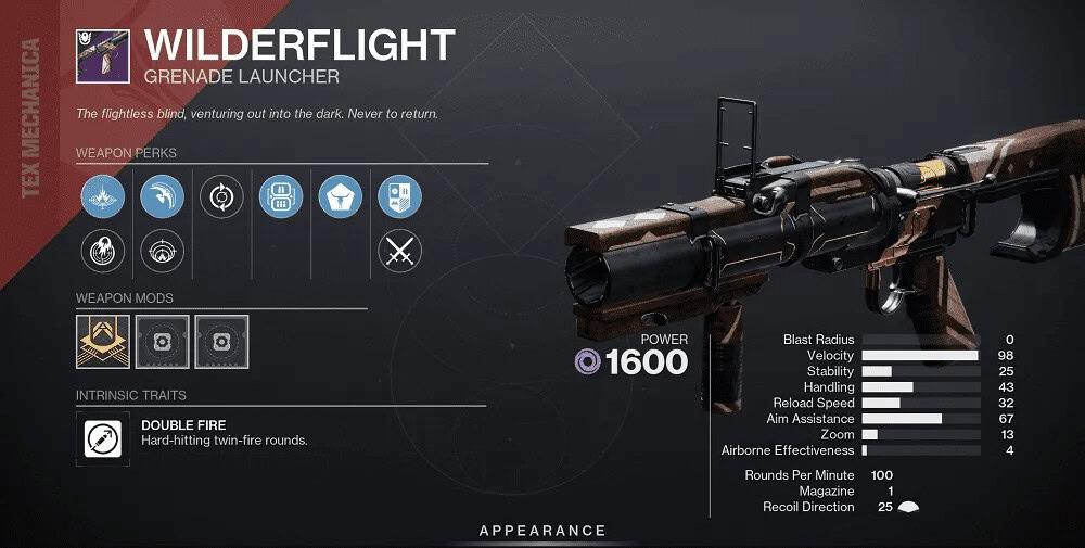 Destiny 2 Wilderflight Grenade Launcher