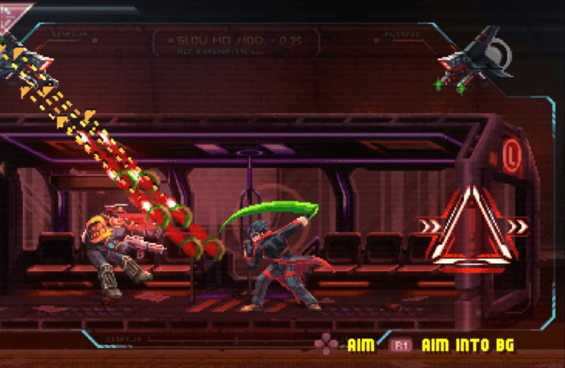 Neon Inferno, Arcade style, retro game, fast pace shooter, co-op, Bullet time, abilities