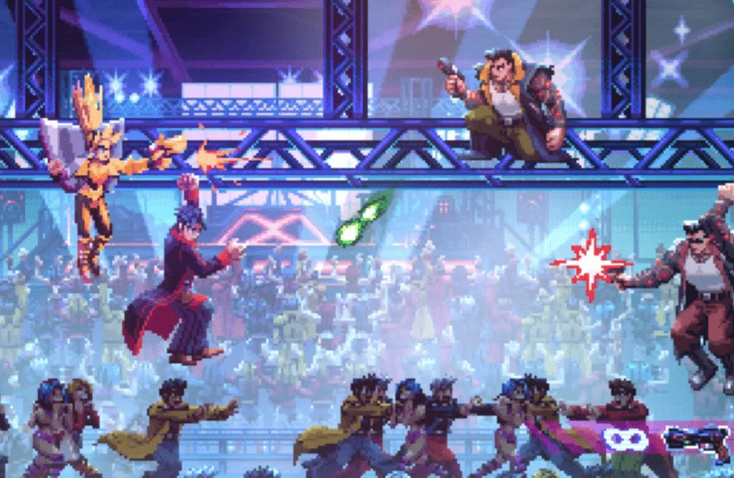 Neon Inferno, Arcade style, retro game, fast pace shooter, co-op, rave scene, night club shootout