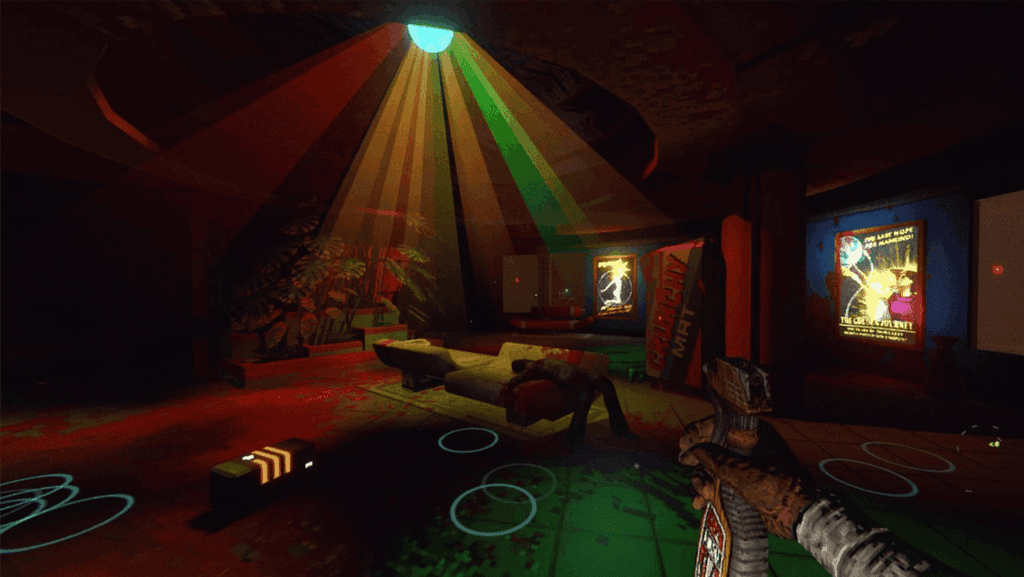 RetroSpace, disco-punk, 70s theme, survival horror, sci-fi, immersive sim, clean up, blood, dance floor