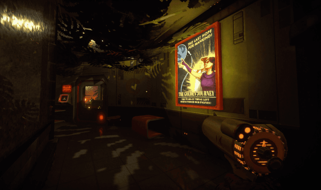 RetroSpace, disco-punk, 70s theme, survival horror, sci-fi, immersive sim, atmospheric, first person shooter