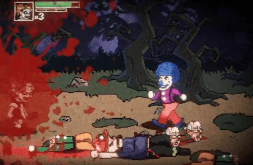 Terrifier The ARTcade Game, violence, gory, killing spree, Art The Clown, arcade style, Demon clown girl, fighting style