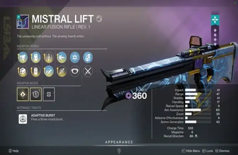 Mistral Lift God Roll Guide in Destiny 2