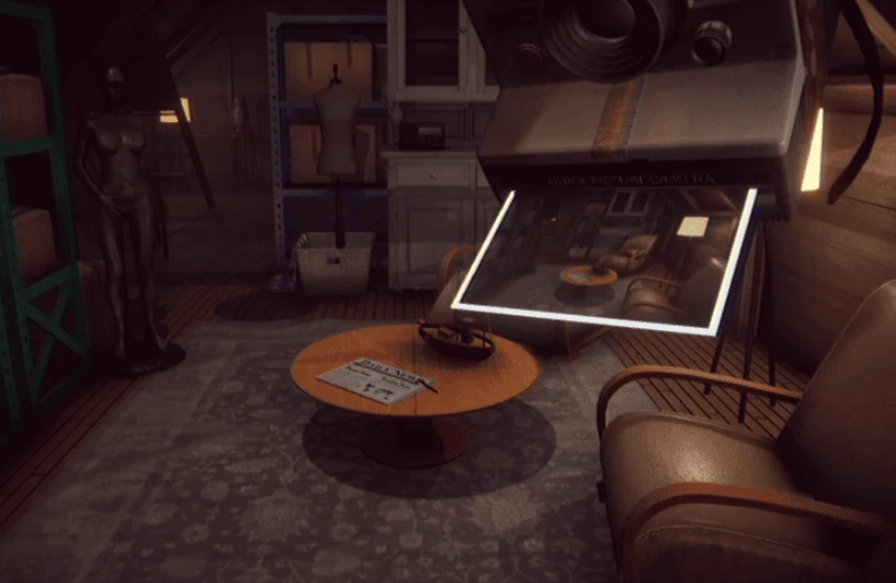 The 18th Attic, Steelkrill Studio, Feb. 2026 release, spot the anomalies to escape a haunted, time-looping attic, dark secrets, support animal, cat, polaroid camera, limited shots, cartridges