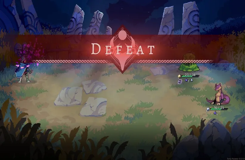 Screenshot of party defeat in Aethermancer