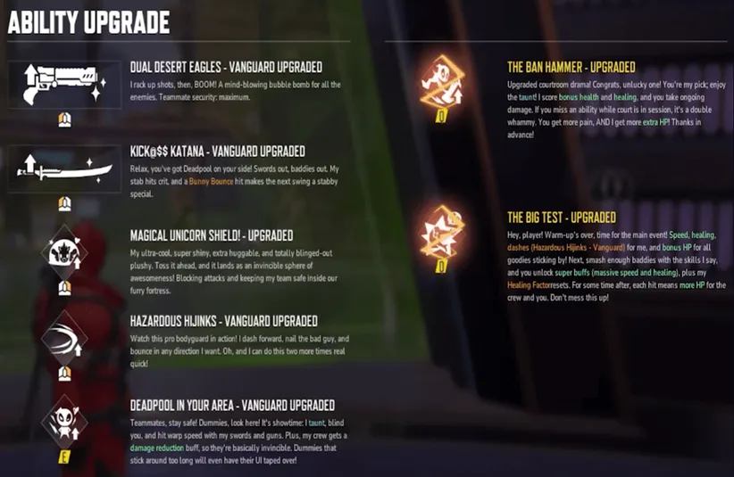 Screenshot of Deadpool's vanguard abilities in Marvel Rivals
